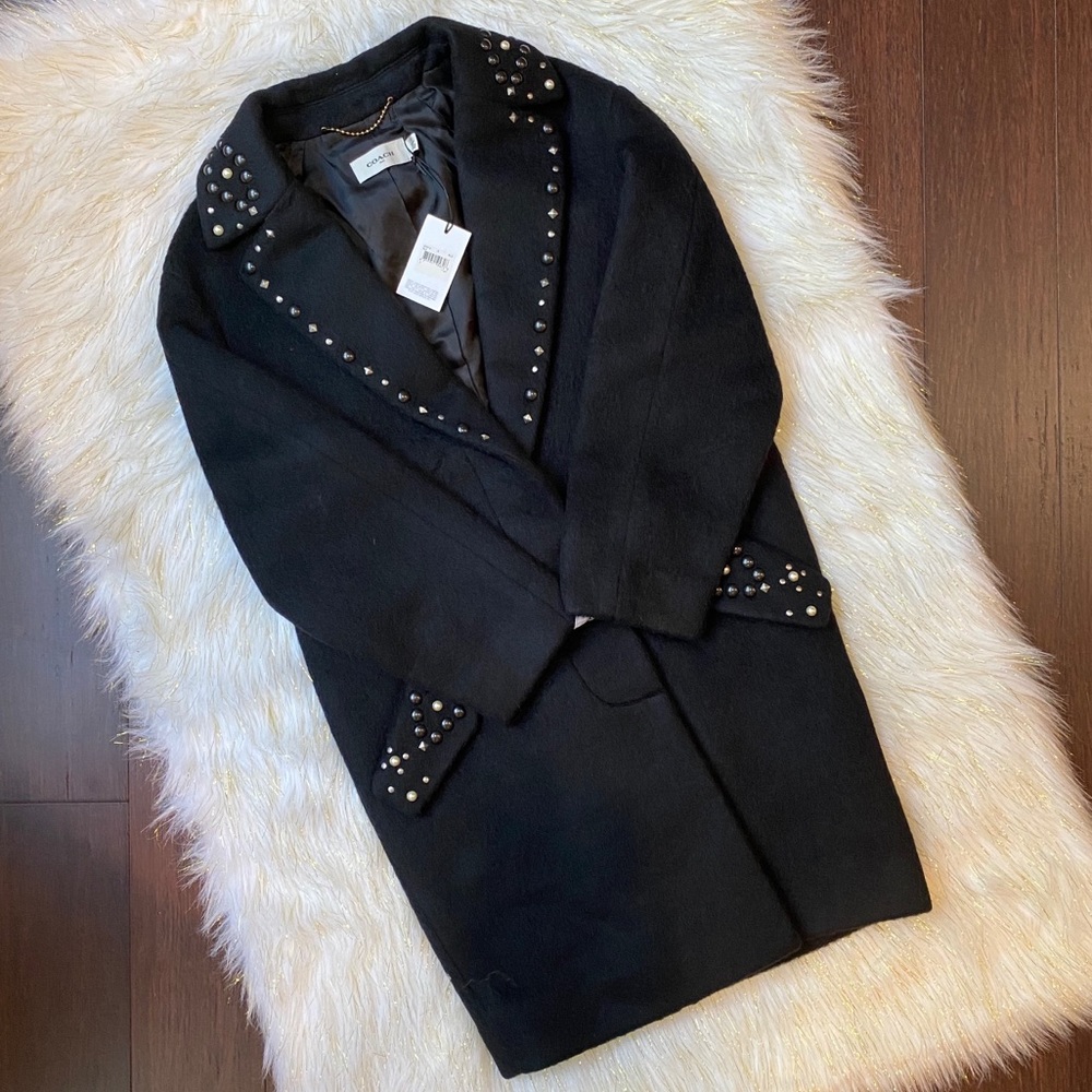 ❄️ Coach Studded Wool Coat, Black